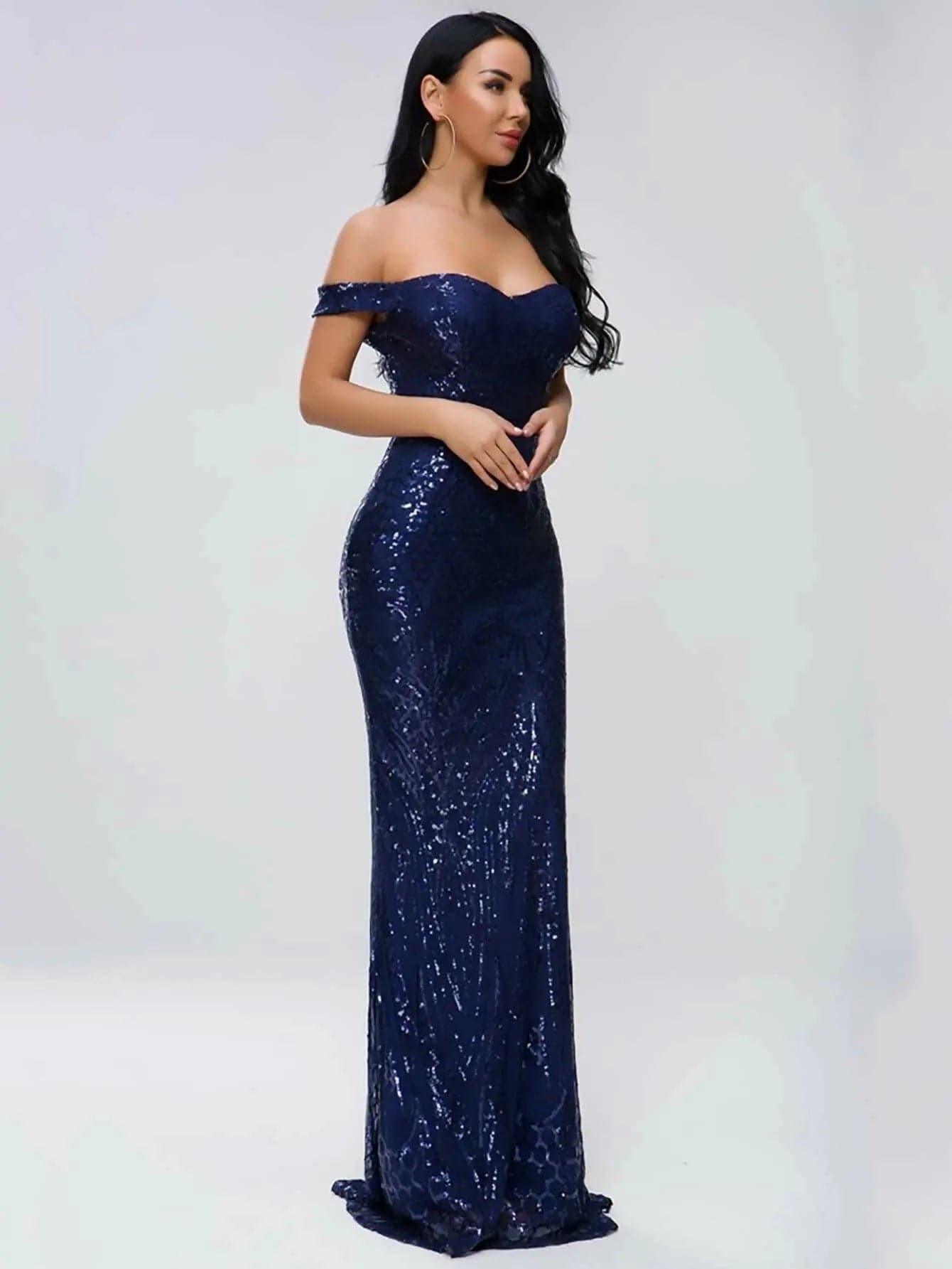 ✨ Off-Shoulder Sequin Mermaid Dress – Red Carpet Elegance ✨