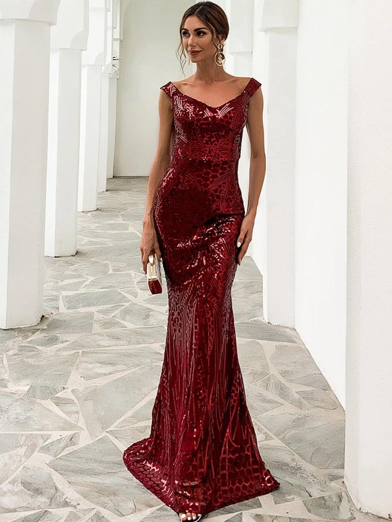 ✨ Off-Shoulder Sequin Mermaid Dress – Red Carpet Elegance ✨
