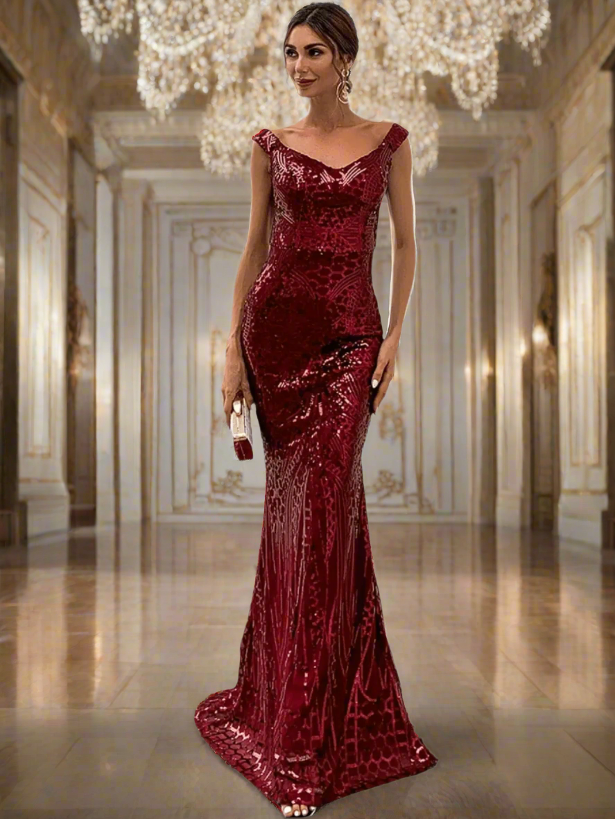 ✨ Off-Shoulder Sequin Mermaid Dress – Red Carpet Elegance ✨