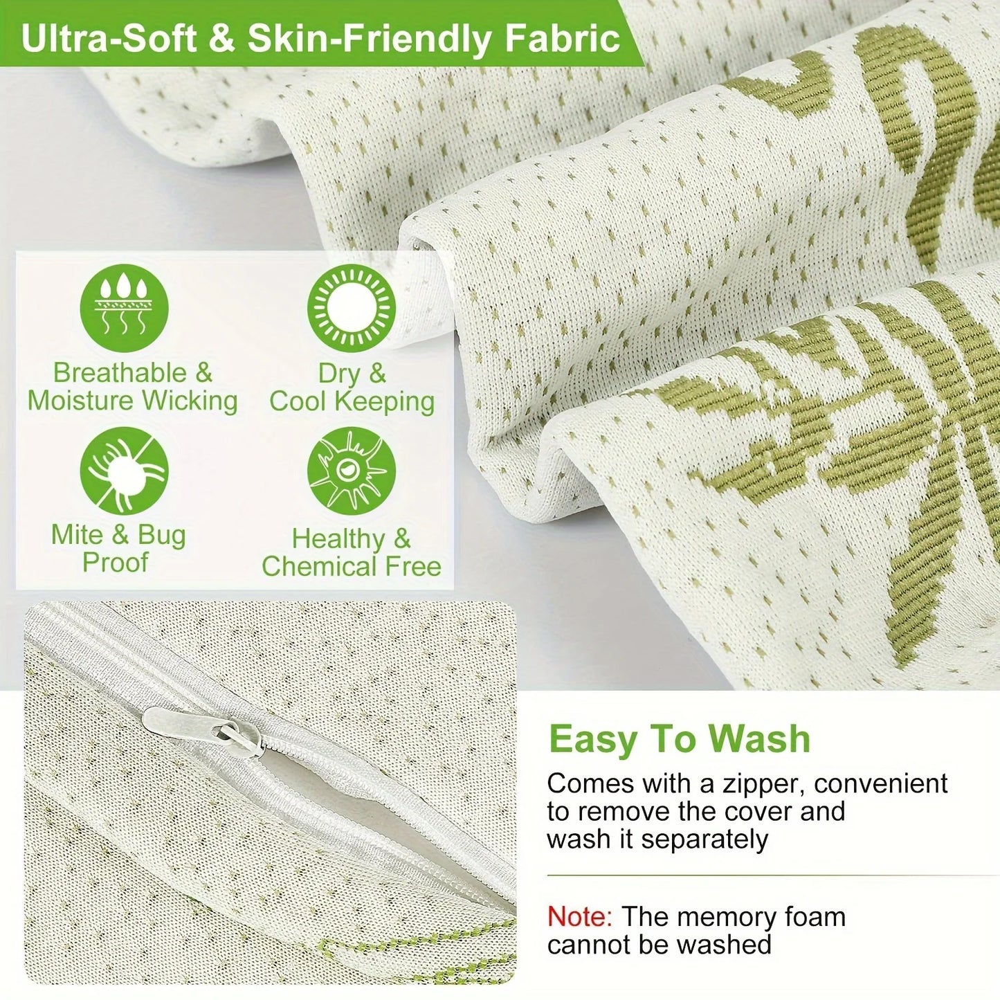 🌿 Bamboo Memory Foam Pillow – Wake Up Refreshed & Pain-Free! 🌿