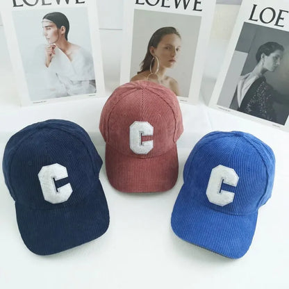 Trendy Corduroy Baseball Cap with Letter 'C' | Adjustable Snapback Hat