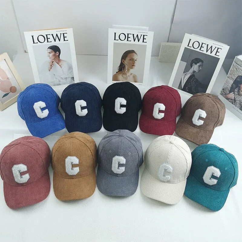 Trendy Corduroy Baseball Cap with Letter 'C' | Adjustable Snapback Hat