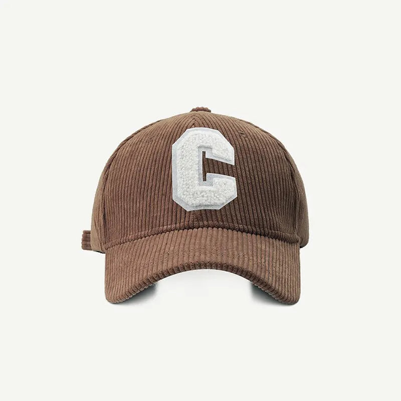 Trendy Corduroy Baseball Cap with Letter 'C' | Adjustable Snapback Hat