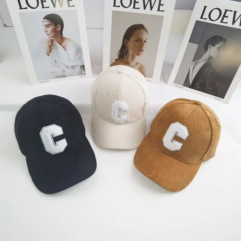 Trendy Corduroy Baseball Cap with Letter 'C' | Adjustable Snapback Hat