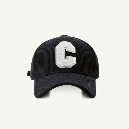 Trendy Corduroy Baseball Cap with Letter 'C' | Adjustable Snapback Hat