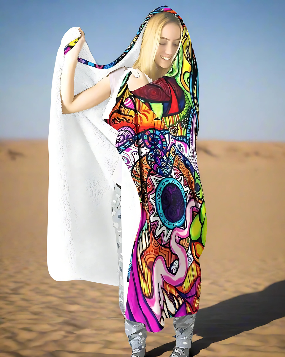 Trippy Rainbow Hooded Blanket – Cozy, Vibrant & Ultra-Soft